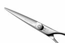 Close-up of Mizutani BLACK-SMITH Fit scissors with sleek silver finish and Hamaguri edge for smooth cuts