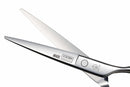Close-up of the Mizutani Schorem Master Blending scissors, showcasing the reverse blade position for creating seamless fades and smooth textures