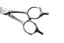 Side view of the Mizutani STELLITE Alloy Series-1 scissors, highlighting the ergonomic design and detachable finger rest for optimal comfort.