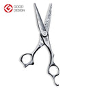 Mizutani SWORD Dama Integral scissors showcasing the stunning Damascus steel pattern formed using the latest micro-powder technology.