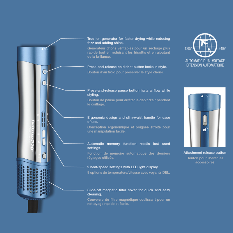 Eikonic Academy Salon Barbershop Hairstyling Barbering BaBylissPRO NanoTitanium STYLE SWITCH Ionic Multi Styler Dryer Blue