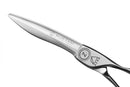 Close-up of Mizutani ACRO Type Z-2 scissors in silver, showcasing the sleek design and sharp cutting edges