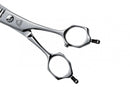 Mizutani Acro Yuragi 4 thinning scissors with a smooth silver finish, perfect for achieving soft, blended effects in haircuts without harsh lines.