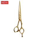 Mizutani ACRO Stephen Moody scissors in satin gold, highlighting their sleek finish and sharp edges.