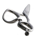 Close-up of the Mizutani Acro Precisioner scissors, showcasing the ergonomically curved thumb-ring for enhanced comfort during use