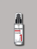 A 50 ml bottle of Histemo Hair Growth Solution Enhancer 1st Solution, featuring a clear bottle with a black pump and a white label with red and black text, set against a solid gray background.
