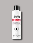 A 500ml white bottle of Histemo Ultra Scalp Scaling Solution with a black cap, set against a solid gray background.