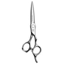 Mizutani ACRO Crossover CR-2 scissors in silver, showcasing the ergonomic design and sharp precision blades.