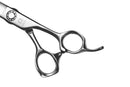 Close-up of the Mizutani Black-Smith Solid Lefty scissors, emphasizing the ergonomic handle molded to fit the hand for comfort and reduced fatigue during use