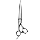 Mizutani Black-Smith Solid Lefty scissors in silver, showcasing the G-SHIFT design that shifts the center of gravity closer to the hand for improved balance and stability.