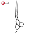 Mizutani Black-Smith Fit Puffin Lefty scissors in silver with a matte black titanium finish, showcasing ergonomic handles for comfortable use by left-handed users