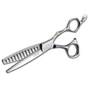 Close-up of the Mizutani Schorem Master 12 scissors, highlighting the custom blade shape and ergonomic handle, crafted in collaboration with renowned barbers Leen and Bertus