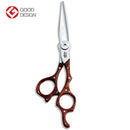 Mizutani SWORD Wood Lefty scissors in silver, showcasing the ergonomic design and D-17 'Hamaguri' edge finish, ideal for smooth cutting performance for left-handed stylists
