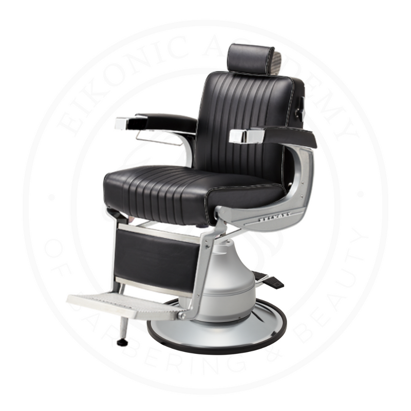 Takara Belmont Classic Barber Chair 225NJ With Headrest Motorized Electric Silver MES Base