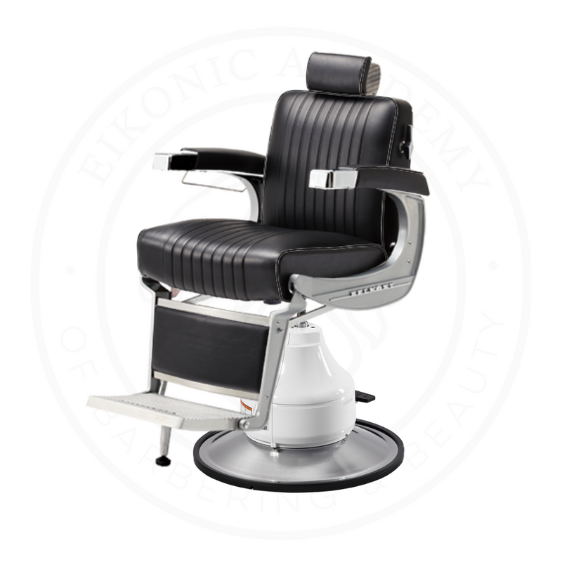 Takara Belmont Classic Barber Chair 225NJ With Headrest Motorized Electric Silver MES Base