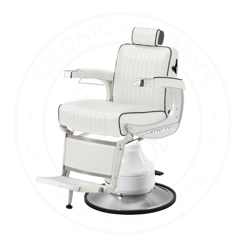 Takara Belmont Classic Elite White Barber Chair 225EW with Motorized Electric White MEW Base